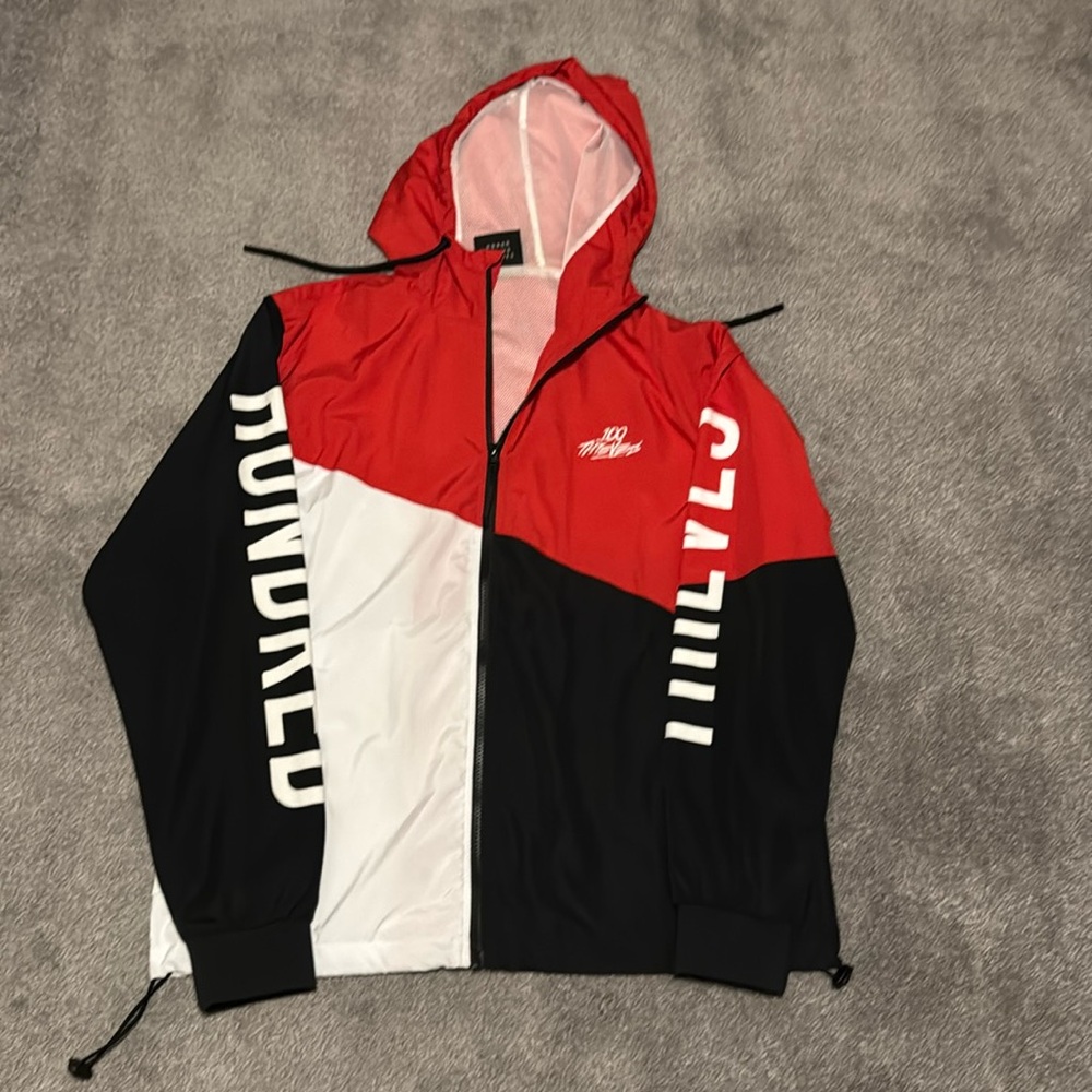 Men’s 100 Thieves TriColor Zip Windbreaker, Red/Black/White, M RN146181